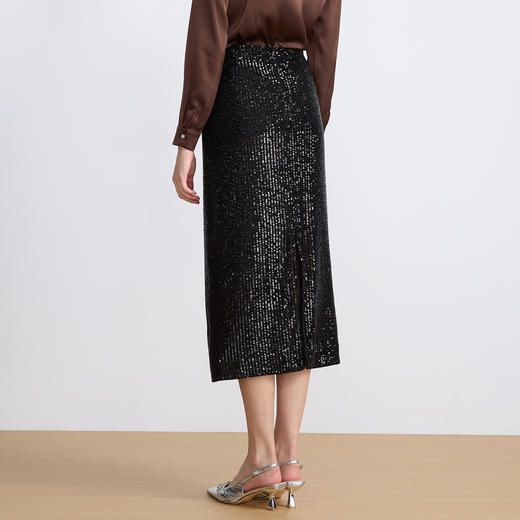 【亮片半身裙】EITIE爱特爱气质优雅复古显瘦直筒过膝2025秋新款半身群C2506806 商品图5