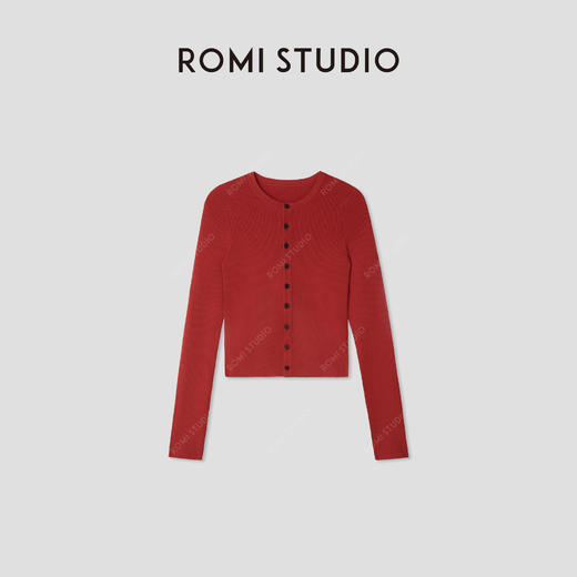 ROMI STUDIO“法式复古”蚕丝亚麻撞色坑条圆领针织开衫RWCSST2130 商品图0