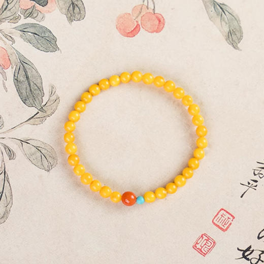 天然蜜蜡小黄莺南红转运珠手串4mm 商品图2