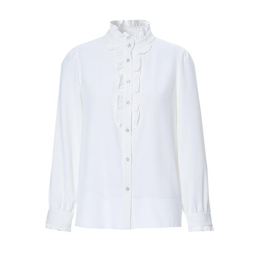 EITIE爱特爱复古宫廷风木耳边立领显瘦百搭白衬衫2025秋季新款C2513816 商品图5