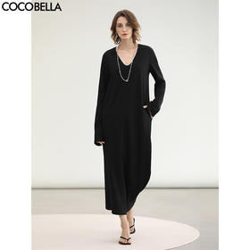 COCOBELLA纸片人不对称裙摆连衣裙亚赛尔混纺垂坠长裙FR3241