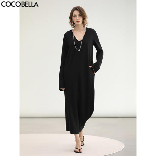 COCOBELLA纸片人不对称裙摆连衣裙亚赛尔混纺垂坠长裙FR3241 商品图0