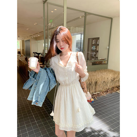 <曾小咸推荐>韩系初恋温柔风白色长袖连衣裙 商品图2