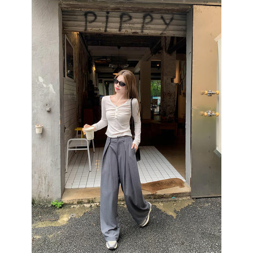 <曾小咸推荐>现货秒杀 ！微信超特价！褶皱蕾丝边阔腿西装裤 日常199.99 立减110 秒杀89.99！！ 商品图2