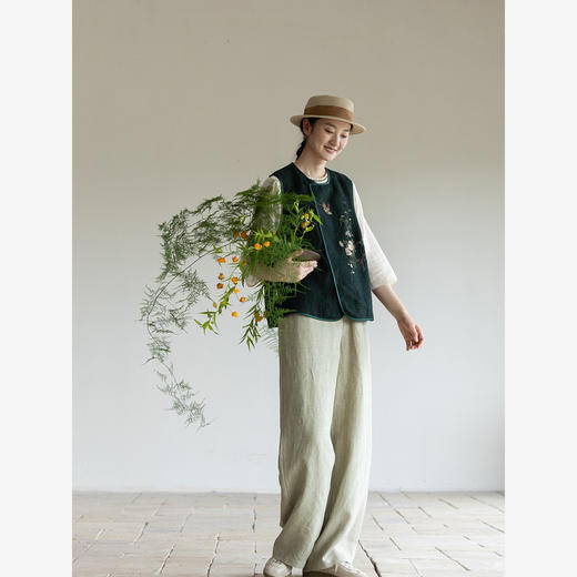 牧衣游原创 亚麻精工手绣马夹新品复古文艺禅意百搭无袖开衫 觅悠 商品图2