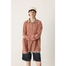THESOONG|"活力条纹"复古撞色条纹翻领宽松长袖亨利衫HWTX7604