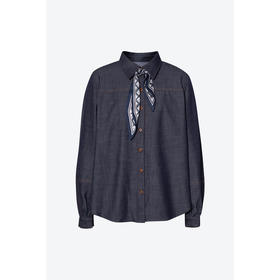 【商场同款】诗凡黎藏青翻领牛仔衬衫2025春新款衬衣女3G2120981