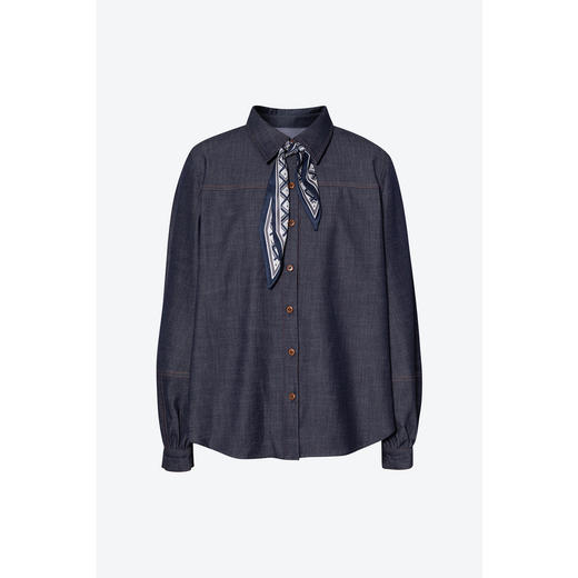 【商场同款】诗凡黎藏青翻领牛仔衬衫2025春新款衬衣女3G2120981 商品图0