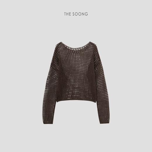 THESOONG|"假日光影"莱赛尔肤感镂空微透一字领针织上衣HBMY7451 商品图5