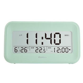齐心（COMIX）多功能学生电子闹钟充电款 定时起床闹铃背光强力叫醒 时钟日期温度计开学必备用品礼物XS-81黄绿 商品图2