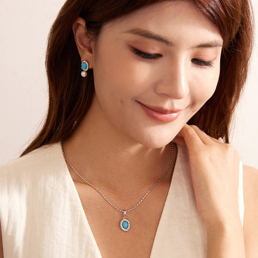 Manreya玛芮雅“青石松雾”绿松石项链珍珠耳钉首饰|合成蓝松，淡水珍珠 商品图1