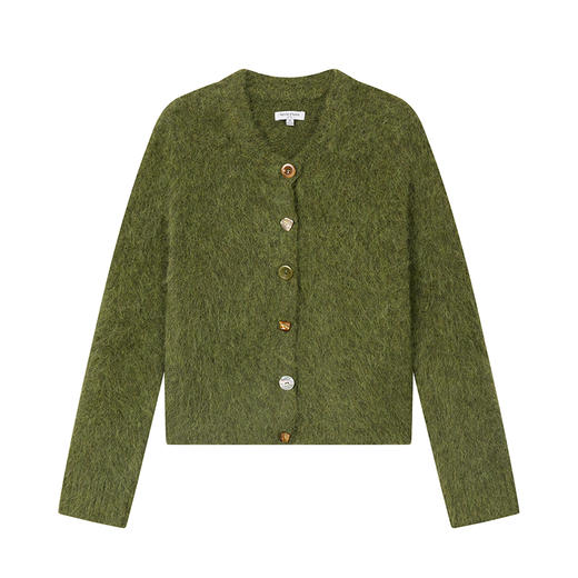 Petite Studio 25秋 Brayden绿色法式羊驼毛混纺针织衫圆领开衫 商品图4