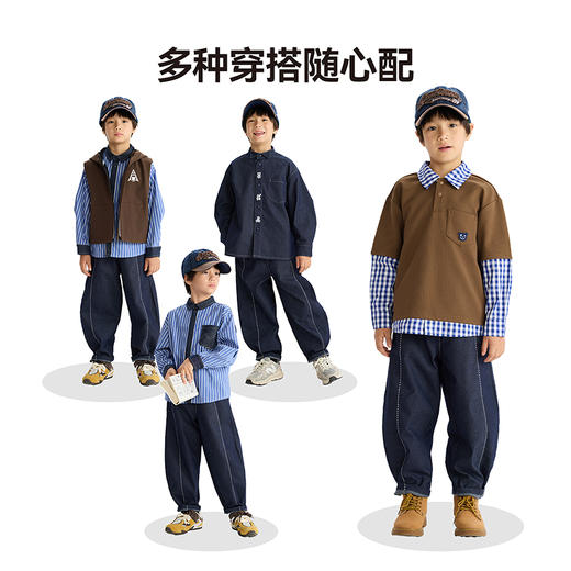 漫画家【氧气蓝牛仔裤】老钱风精致手工缝线不褪色牛仔儿童香蕉裤 商品图3