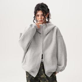 【美式潮双拉链❗重磅连帽卫衣】秋季新款美式高街廓形，空气层开衫卫衣，男女秋冬加绒加厚设计感，连帽情侣外套L