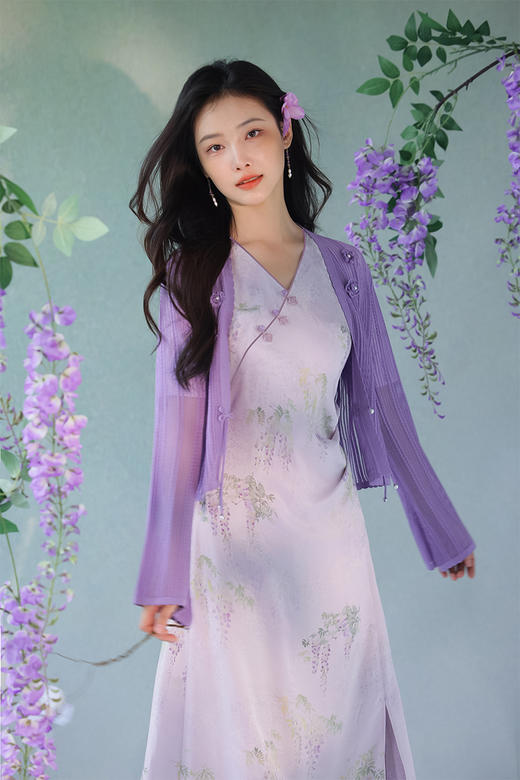 逸红颜明月优选#轻奢非遗花罗连衣裙「紫藤」优雅清浅显瘦小A摆，​好美的紫藤仙子裙~~ 商品图1