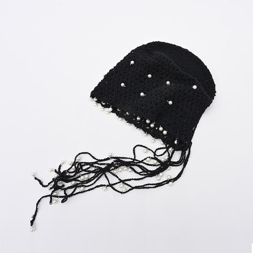 【拍照敲出片❗日系编织流苏帽】手工镂空珍珠吊坠包头帽，超显脸小凹造型神器，薄款透气勾花不闷汗，甜美文艺复古毛线帽堆堆帽QQ 商品图4