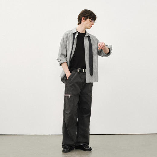 714street国潮纯棉长袖宽松miu系格子衬衫男2025秋季新款情侣衬衣 商品图2