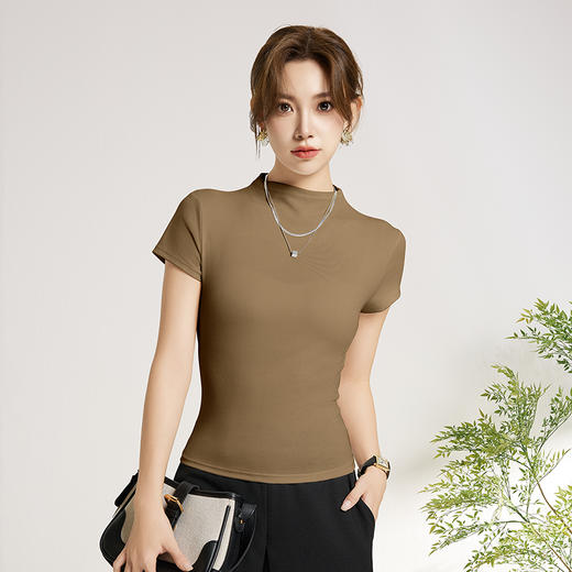 爱帝女士桑蚕丝时尚收腰短T罗纹修身收腰短袖衫 商品图2