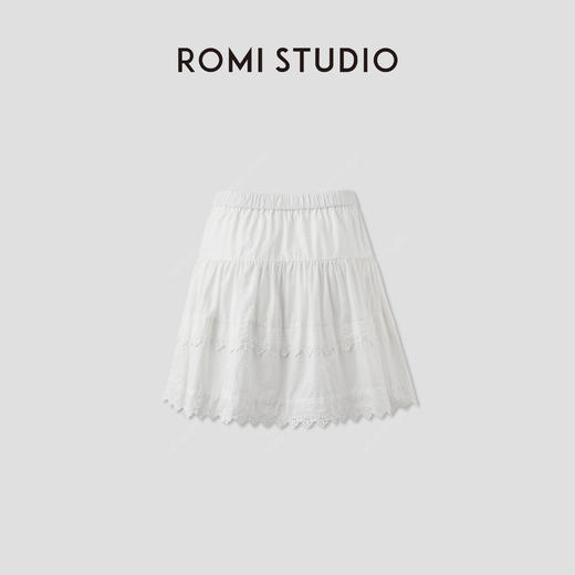 ROMI STUDIO100%长绒棉双层裁片绣花A字高腰松紧半裙RWCSXL3474 商品图1