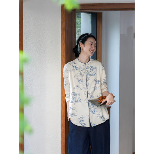 牧衣游原创 印花纯棉短外套柔软舒适素雅文艺百搭开衫 青花故梦 商品图1