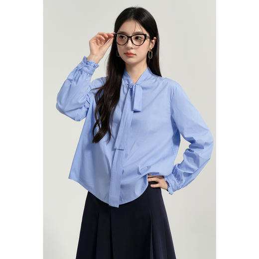 【商场同款】诗凡黎蓝色飘带领衬衫2025春新款小衫衬衣3G2120791R 商品图2