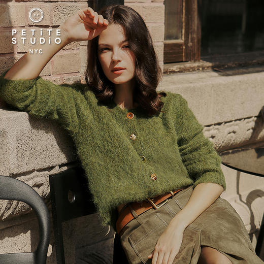 Petite Studio 25秋 Brayden绿色法式羊驼毛混纺针织衫圆领开衫 商品图1