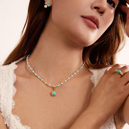 Manreya玛芮雅“汐絮双生”绿松石珍珠项链耳坠|淡水珍珠，绿松 商品图5