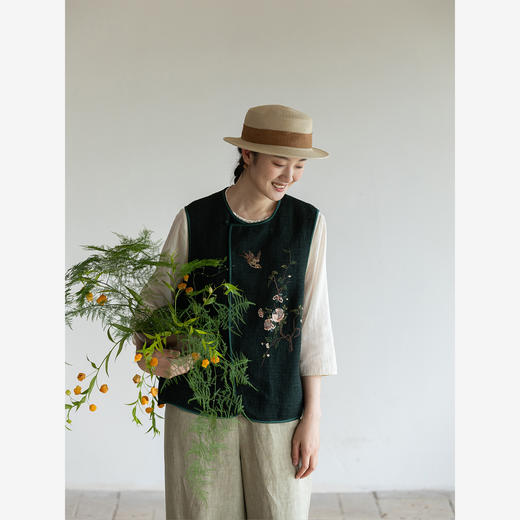 牧衣游原创 亚麻精工手绣马夹新品复古文艺禅意百搭无袖开衫 觅悠 商品图1