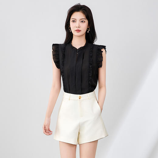 「高货wl」全新升级【铂金会员220/天猫299/差价79】(04855)洛诗琳法式减龄木耳花边衬衫2025夏季气质天丝混纺上衣女 商品图3