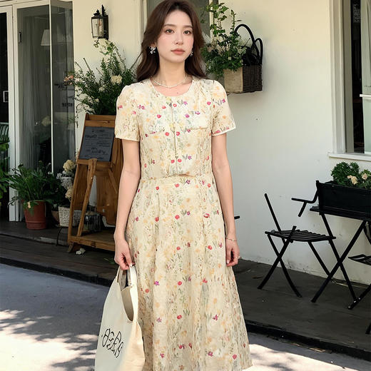 奢姿大码女装2026夏季减龄小碎花刺绣圆领两件套胖妹妹时尚套装9952990684 商品图3