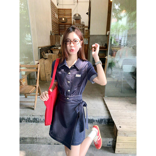 <曾小咸推荐>现货秒杀！微信超特价！高级感收腰显瘦绑带牛仔连衣裙 日常229.99 立减130 秒杀99.99！ 商品图3