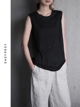 圆领亚麻无袖背心