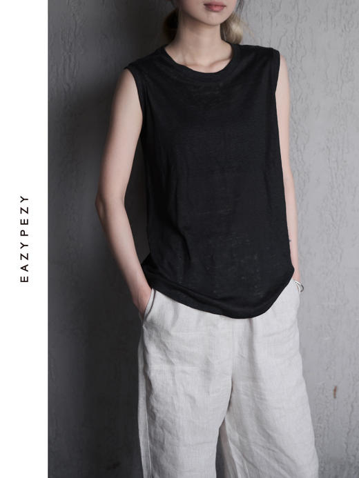 圆领亚麻无袖背心 商品图0