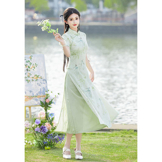ＬＳＢ3867绿色国风女装连衣裙2025新款复古优雅气质改良年轻款女新中式旗袍 商品图2