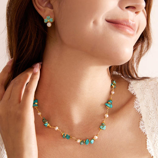 Manreya玛芮雅“矿野密契”淡水珍珠绿松项链锁骨链女精致|绿松，淡水珍珠， 长度：41+5cm 商品图4