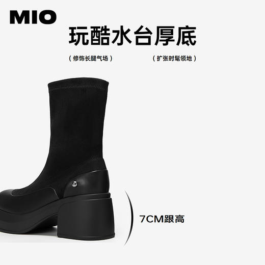 MIO米奥弹力靴袜靴圆头高跟增高厚底瘦瘦靴短靴女靴M255625039 商品图4