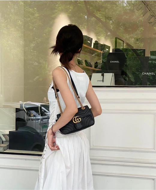 Gucci 马蒙 小号 黑金 牛皮 双g 链条包 商品图2