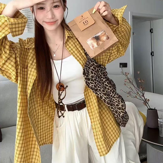 【格子+纯色衬衫可选】复古长袖衬衫   慵懒风 宽松减龄 商品图6