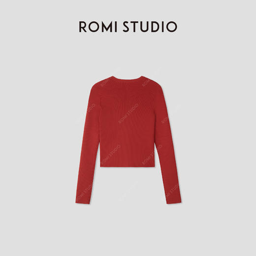 ROMI STUDIO“法式复古”蚕丝亚麻撞色坑条圆领针织开衫RWCSST2130 商品图1