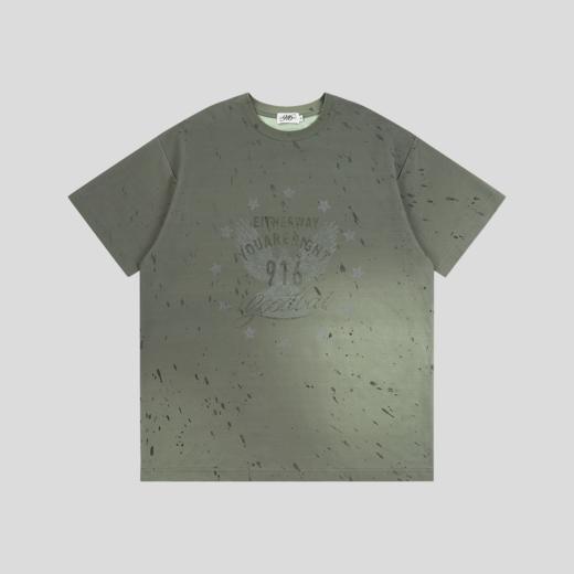 GOODBAI 916 扇形slogan泼墨渐变圆领oversize短袖T恤 商品图2