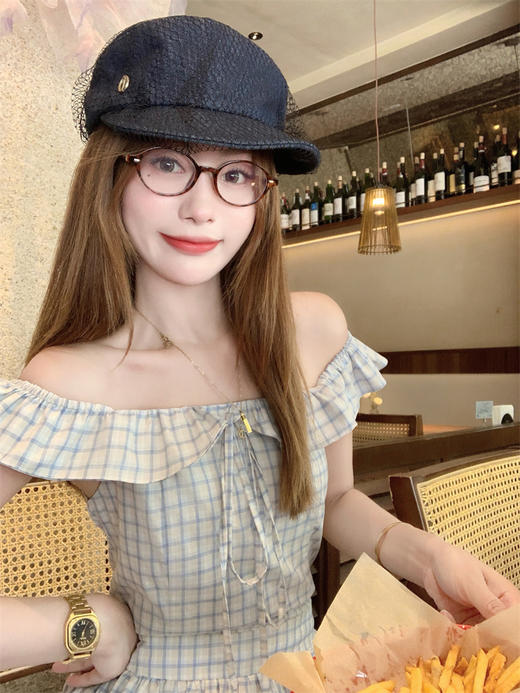 <曾小咸推荐>现货秒杀！卖完不补 ！微信打折价！蓝色格纹木耳边花苞连衣裙 日常199.99 立减100 秒杀99.99！ 商品图6