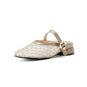 【品牌直发】金利来GOLDLION  【时尚网纱】舒软羊皮垫穆勒拖鞋女25年新款女鞋外穿一脚蹬5902450
