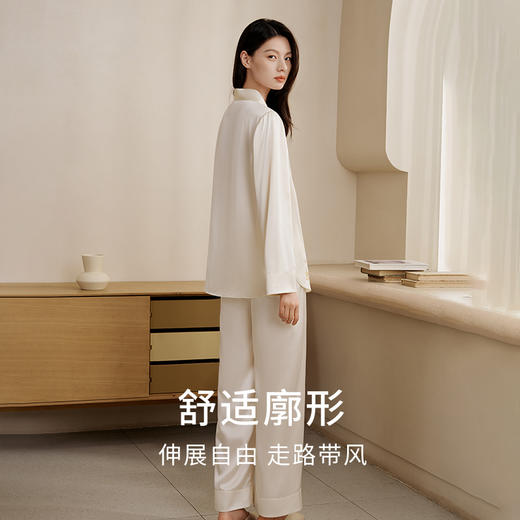 金三塔重磅真丝睡衣女100%桑蚕丝宽松舒适桂花绣花家居服衣裤套  YSFFC209 商品图3