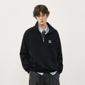 714street美式宽松落肩半拉链卫衣男2025秋冬国潮抓绒情侣款上衣