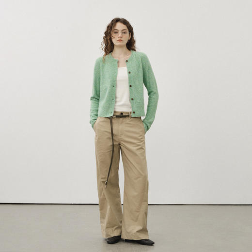 714street亲肤羊毛混纺毛衣开衫2025秋冬款外套圆领针织衫女外搭 商品图2