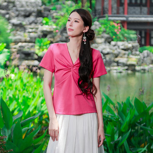 【夏季新品T恤】虹裳蝶褶修身短袖上衣 | 现货加急发 商品图1