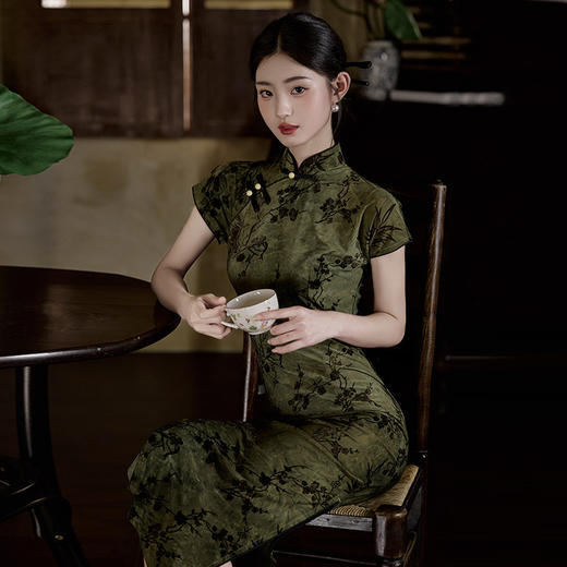 SC21760传统新中式国风提花改良旗袍女名媛气质复古短袖收腰开叉连衣裙夏 商品图1