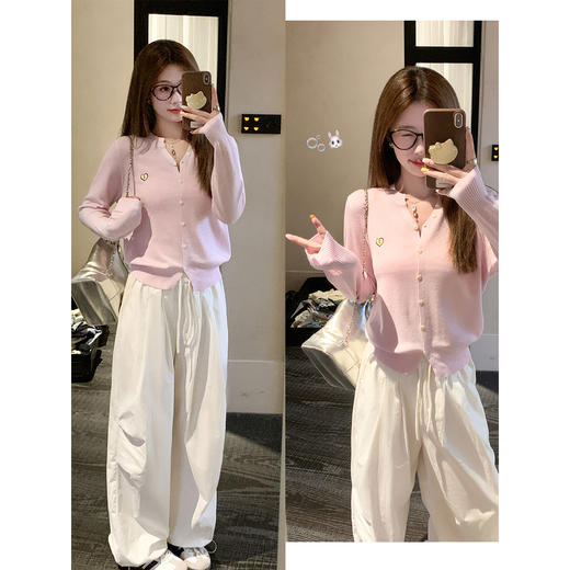 <曾小咸推荐>爱心刺绣V领针织开衫上衣 商品图4