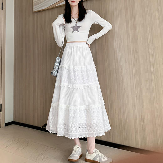 【时髦BAI搭❗️温柔风の蛋糕裙】日常出街轻松好驾驭，秒变腿精❗️视觉拉伸腿部比例，塑形于无形之中，修身塑形随身而动，享受无束缚，气质蕾丝百褶裙显瘦，小个子网纱高腰a字半身长裙L 商品图2