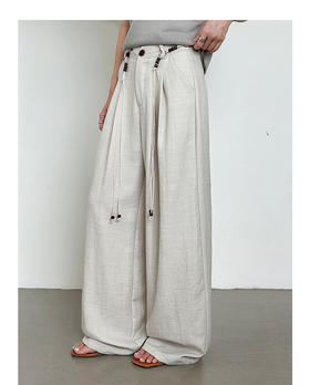 高腰直筒休闲裤夏季绑带阔腿裤